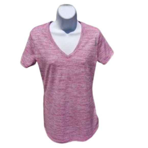 Reebok Speedwick Tee Shirt V Neck Short Sleeve Heathered Pink Small - Picture 2 of 9